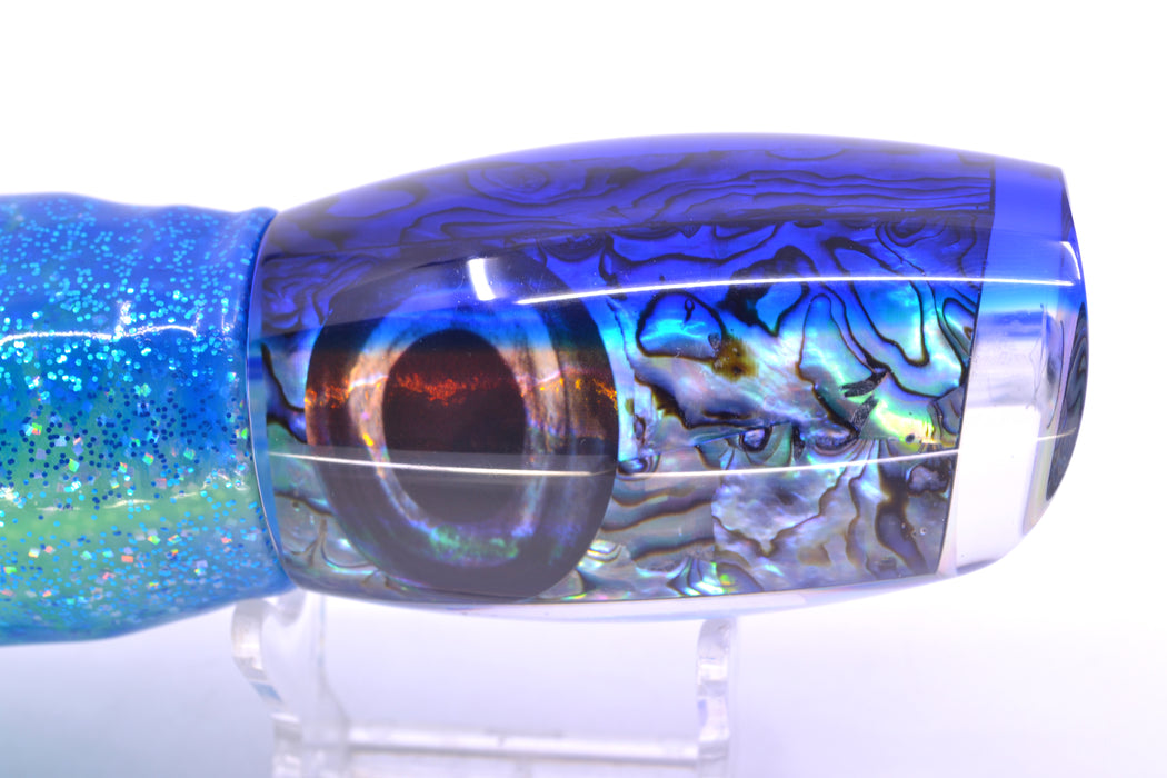 Moyes Lures Paua Shell Blue Back Large Argus 14" 10oz Skirted Blue Dots/Green