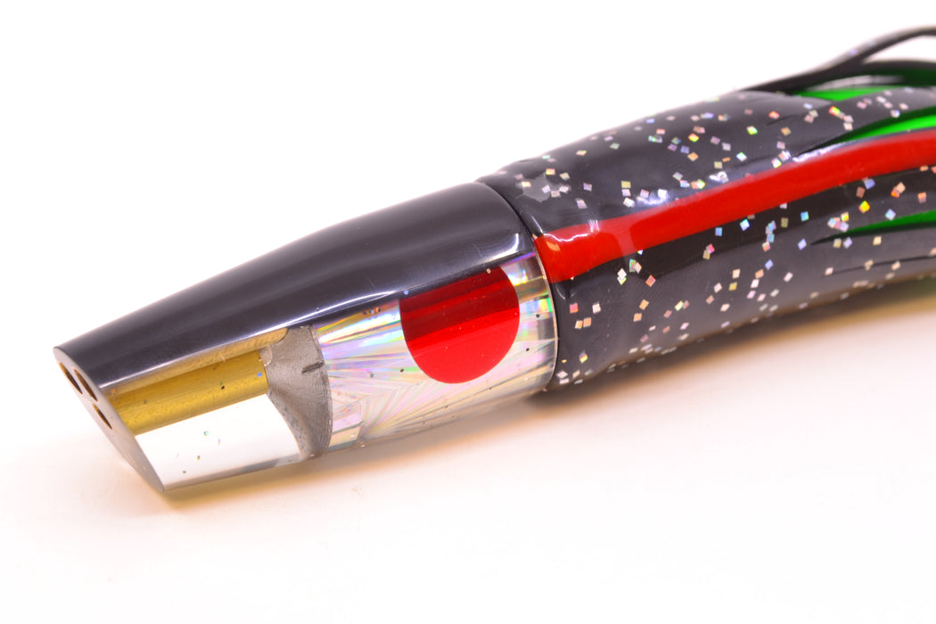 Tanigawa Lures Silver Starburst Black Back 2-Hole Slant 7" 9.6oz Skirted Black/Green GZE