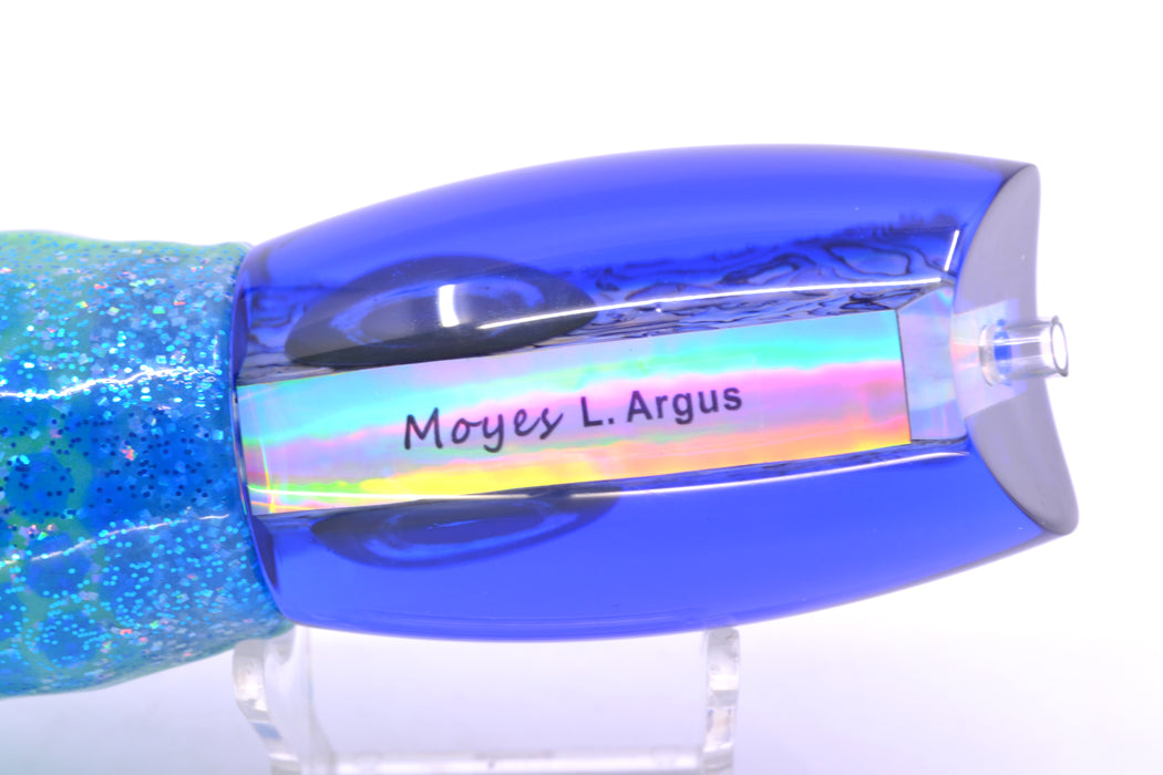 Moyes Lures Paua Shell Blue Back Large Argus 14" 10oz Skirted Blue Dots/Green