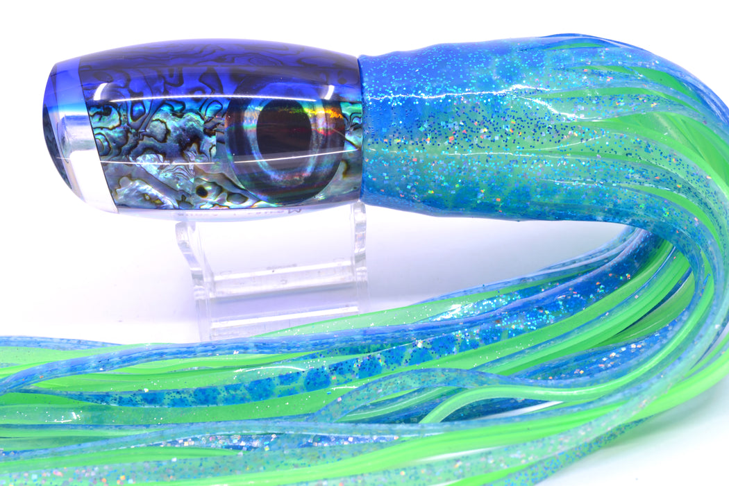 Moyes Lures Paua Shell Blue Back Large Argus 14" 10oz Skirted Blue Dots/Green