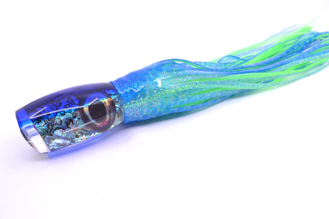 Moyes Lures Paua Shell Blue Back Large Argus 14" 10oz Skirted Blue Dots/Green