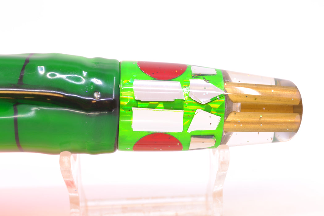 Tanigawa Lures Green Rainbow Flake Cracked Glass 2-Hole Slant 7" 9.6oz Skirted Guacamaya GZE