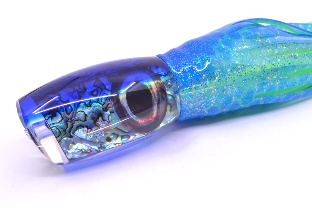 Moyes Lures Paua Shell Blue Back Large Argus 14" 10oz Skirted Blue Dots/Green