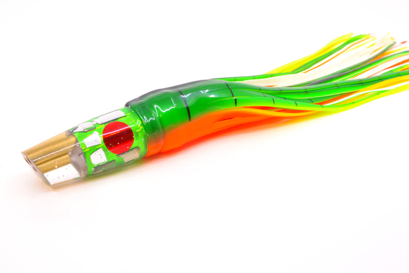 Tanigawa Lures Green Rainbow Flake Cracked Glass 2-Hole Slant 7" 9.6oz Skirted Guacamaya