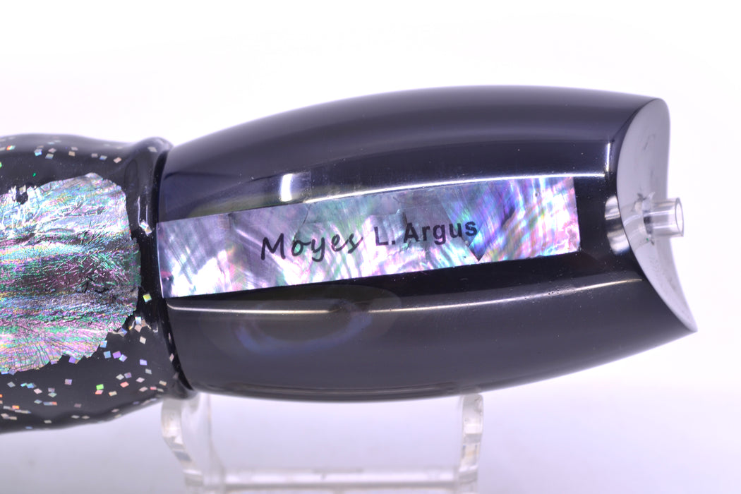 Moyes Lures Black Pearl Black Back Large Argus 14" 10oz Skirted Black Aurora/Green-Blue