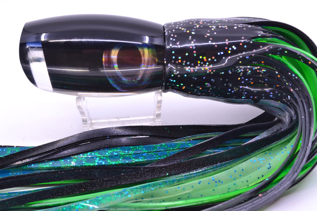 Moyes Lures Black Pearl Black Back Large Argus 14" 10oz Skirted Black Aurora/Green-Blue