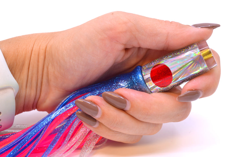 Koya Lures Silver Rainbow Starburst Red Eyes Hard Head 5.5" 2oz Skirted Blue-Silver/Pink