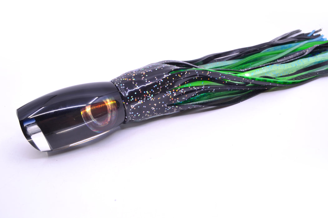 Moyes Lures Black Pearl Black Back Large Argus 14" 10oz Skirted Black Aurora/Green-Blue