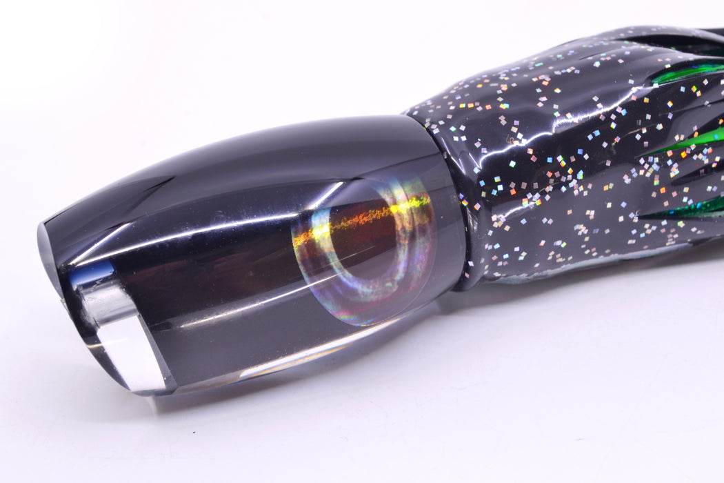 Moyes Lures Black Pearl Black Back Large Argus 14" 10oz Skirted Black Aurora/Green-Blue