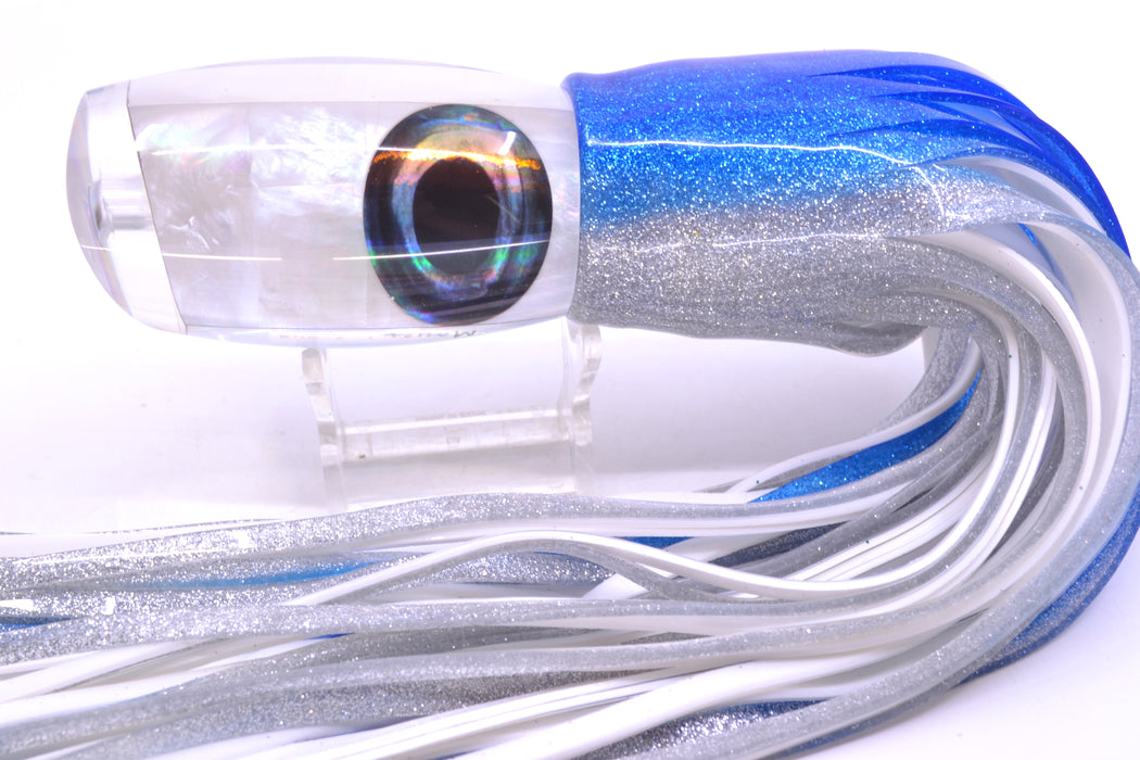 Moyes Lures White MOP Large Argus 14" 10oz Skirted Blue-Silver/White