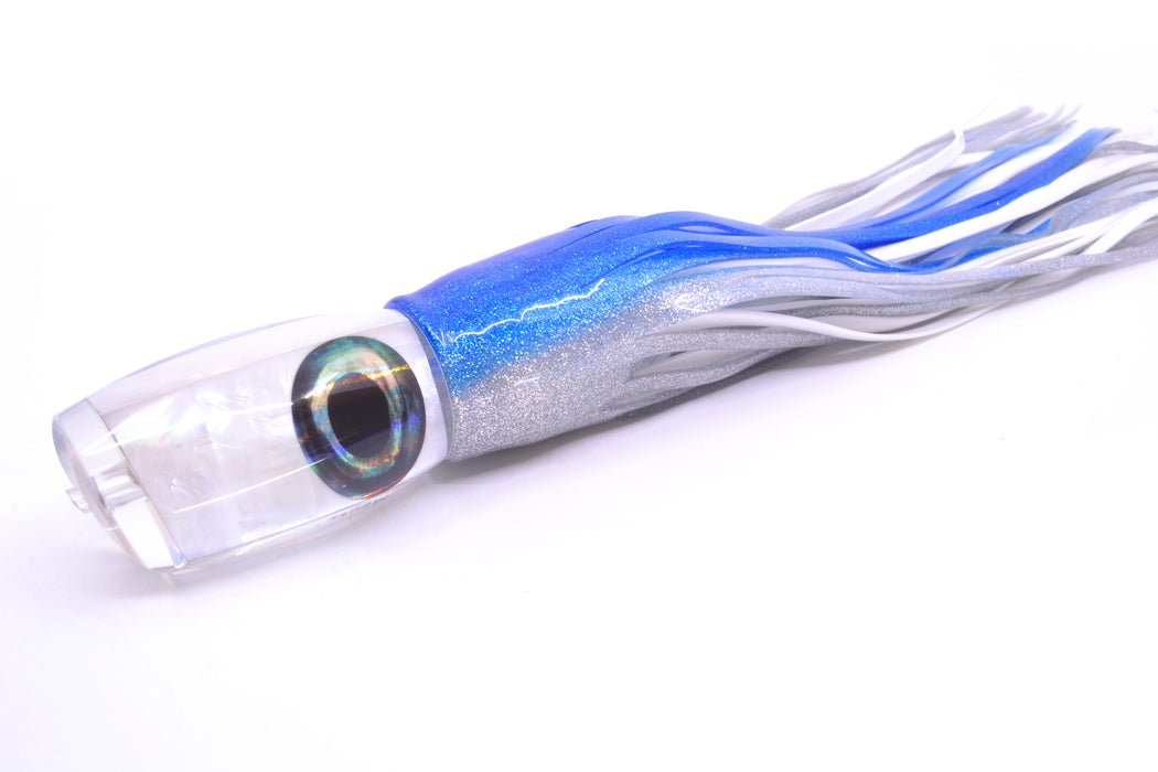 Moyes Lures White MOP Large Argus 14" 10oz Skirted Blue-Silver/White