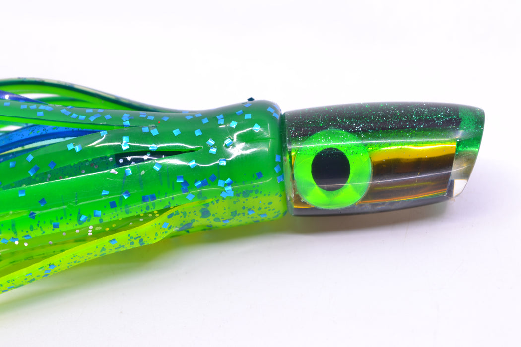 Coggin Lures Yellow Mirrored Green Back Tado Lo'ihi Peanut Slant 4.5" 1oz Skirted Mahi GZE