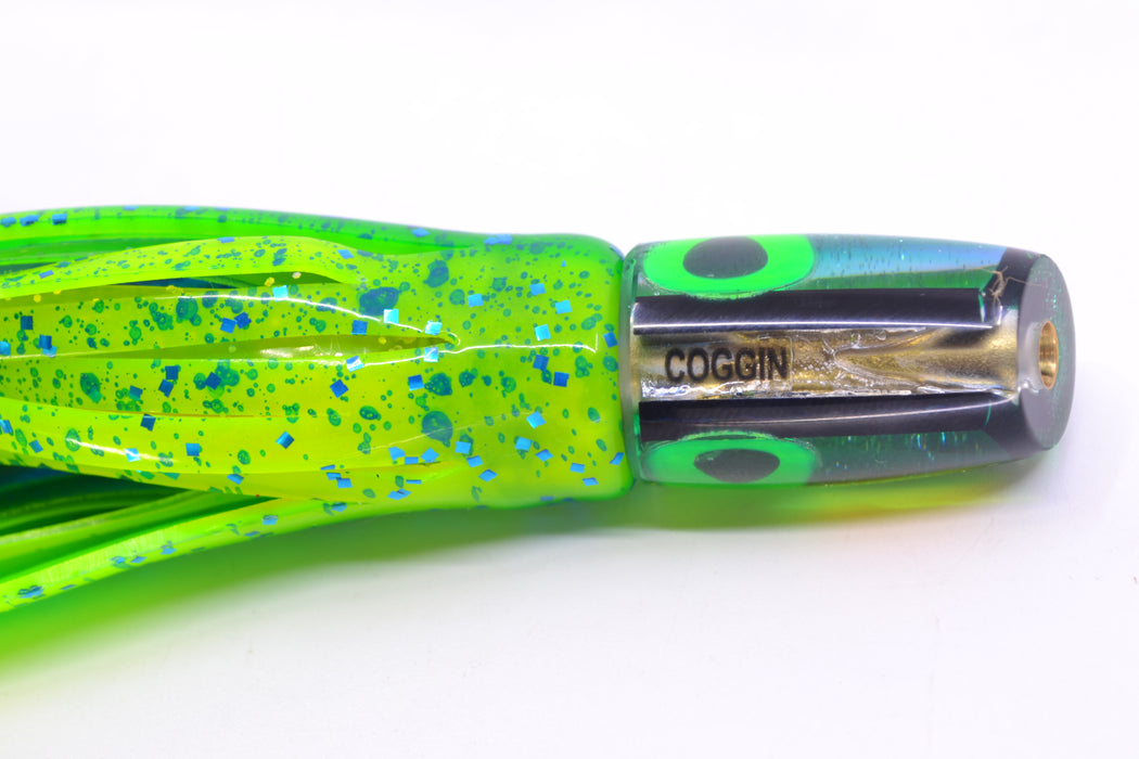 Coggin Lures Yellow Mirrored Green Back Tado Lo'ihi Peanut Slant 4.5" 1oz Skirted Mahi GZE