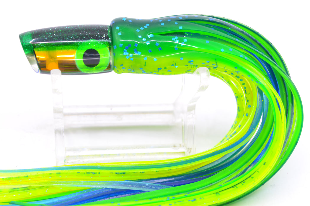 Coggin Lures Yellow Mirrored Green Back Tado Lo'ihi Peanut Slant 4.5" 1oz Skirted Mahi GZE
