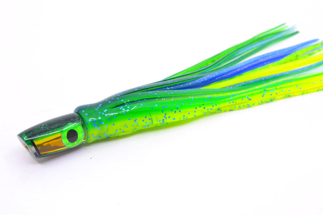 Coggin Lures Yellow Mirrored Green Back Tado Lo'ihi Peanut Slant 4.5" 1oz Skirted Mahi GZE