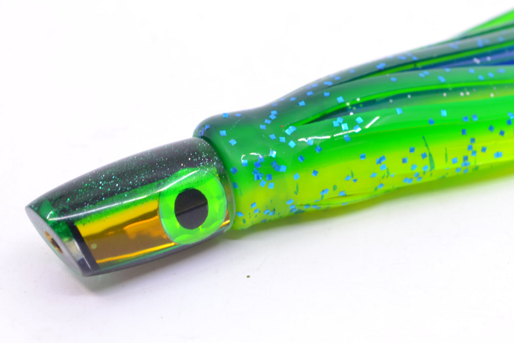 Coggin Lures Yellow Mirrored Green Back Tado Lo'ihi Peanut Slant 4.5" 1oz Skirted Mahi GZE