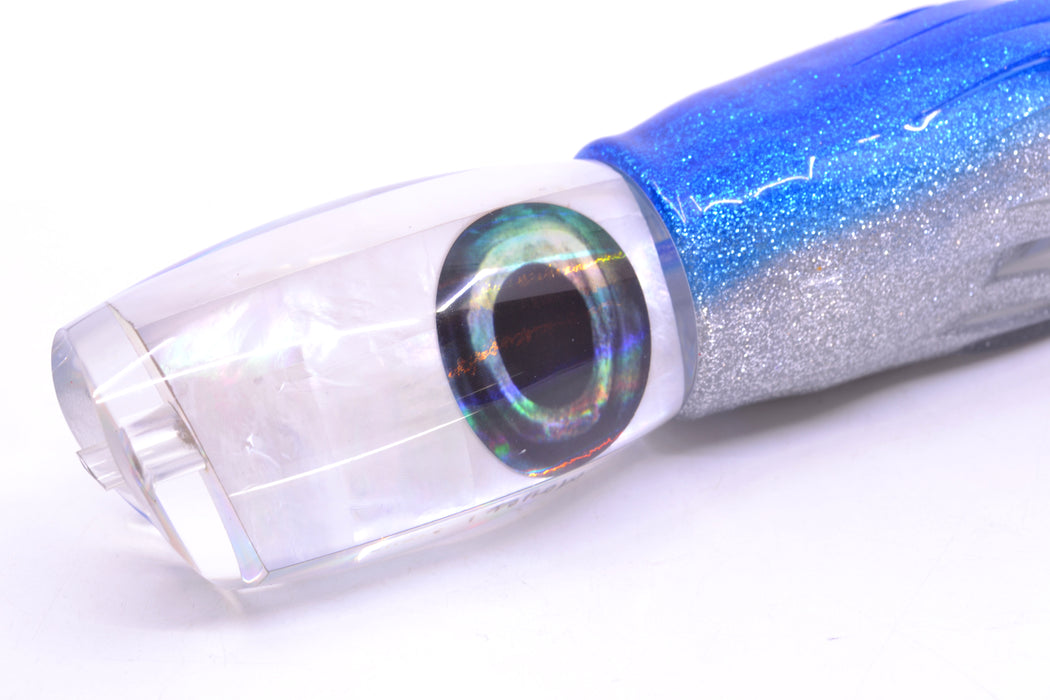 Moyes Lures White MOP Large Argus 14" 10oz Skirted Blue-Silver/White