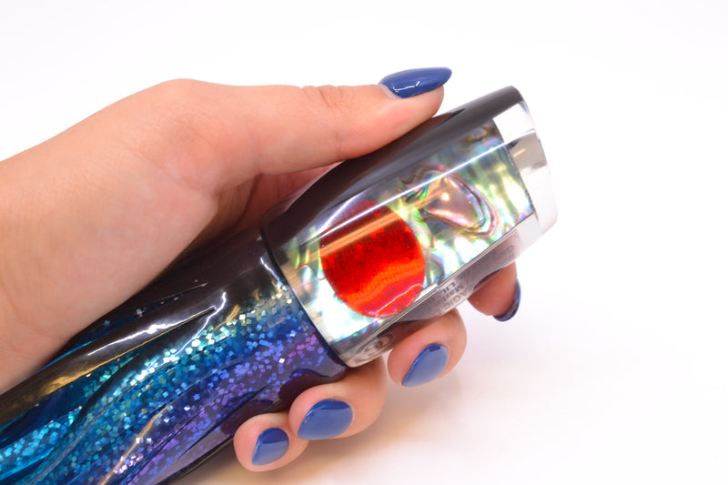 Marlin Magic Blue-Purple Abalone Black Back Red Eyes Lil Dog 12" 8.5oz Skirted