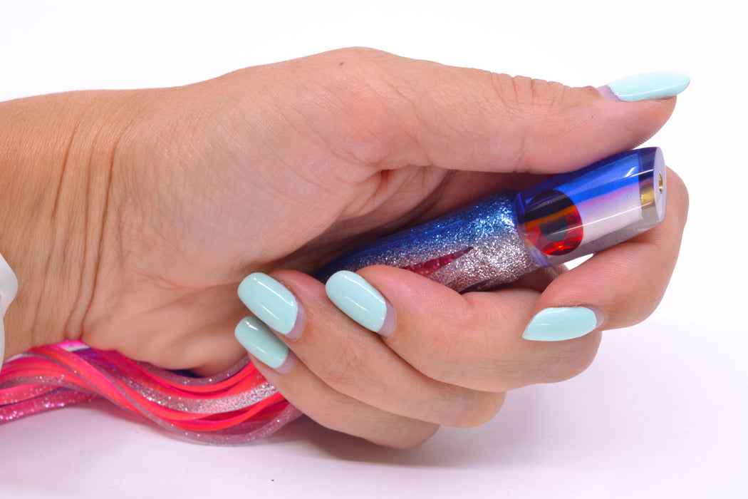 Coggin Lures White MOP Blue-Pink Back Tado Lo'ihi Peanut Slant 4.5" 1oz Skirted Blue-Silver GZE