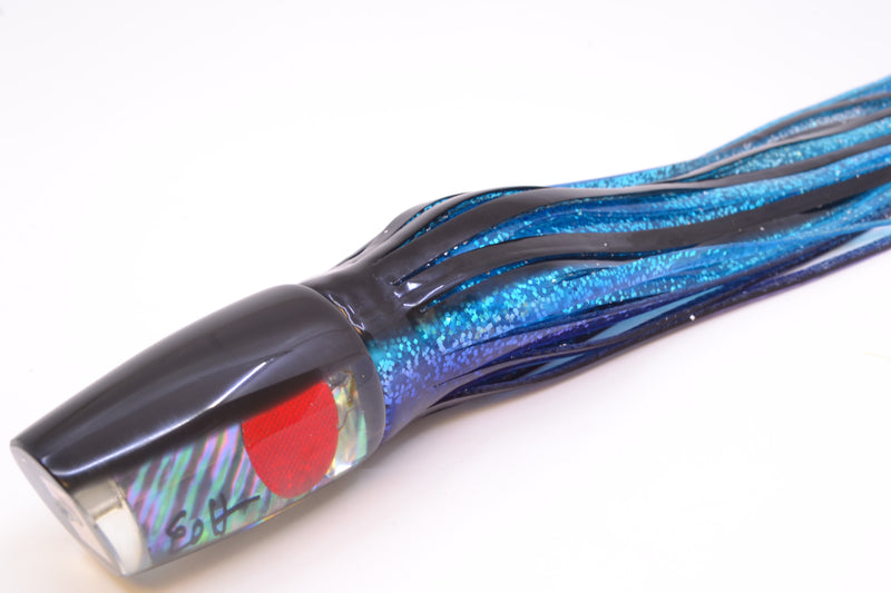 Marlin Magic Blue-Purple Abalone Black Back Red Eyes Lil Dog 12" 8.5oz Skirted
