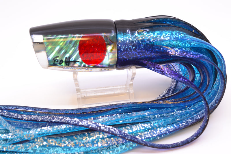 Marlin Magic Blue-Purple Abalone Black Back Red Eyes Lil Dog 12" 8.5oz Skirted