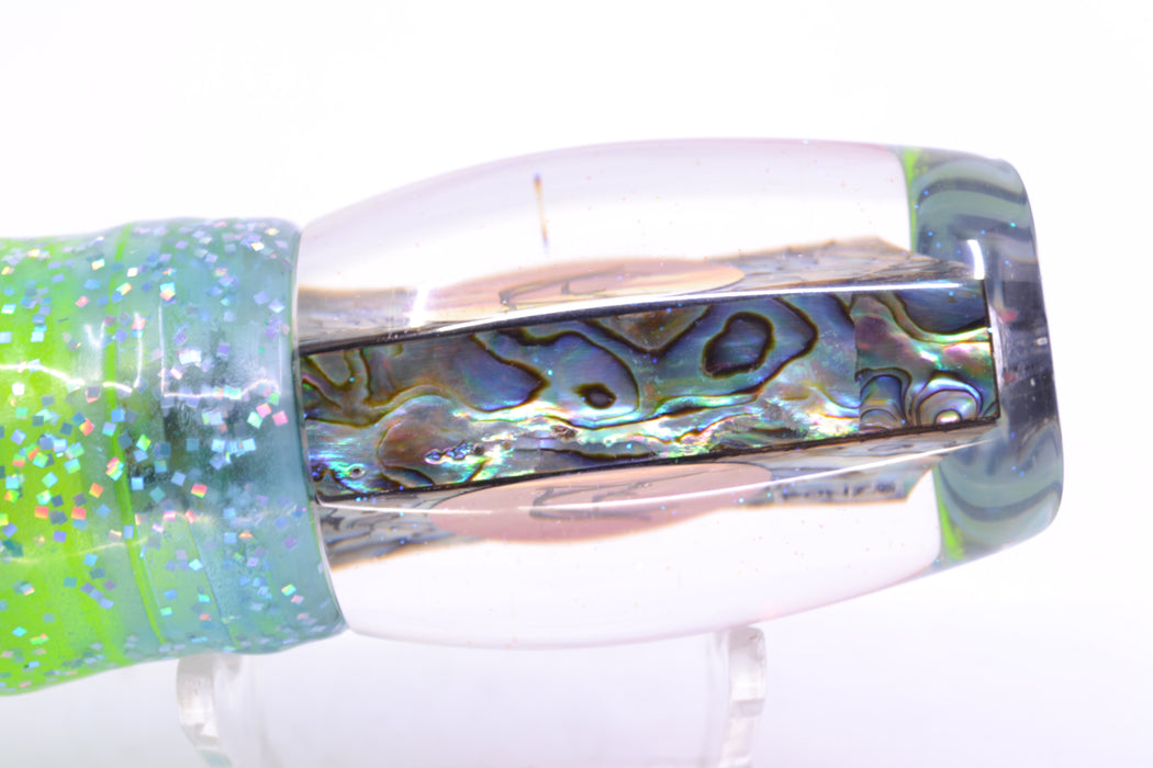 Bonze Lures Paua Shell Red Eyes ATM 10" 6oz Skirted Ice Blue/Rainbow