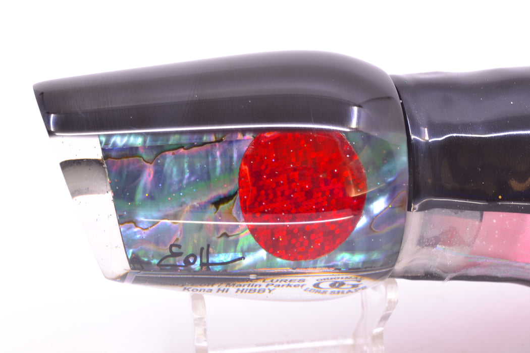 Marlin Magic Blue-Purple Abalone Black Back Red Eyes Hibby 14" 11oz Skirted Skipjack/Pink