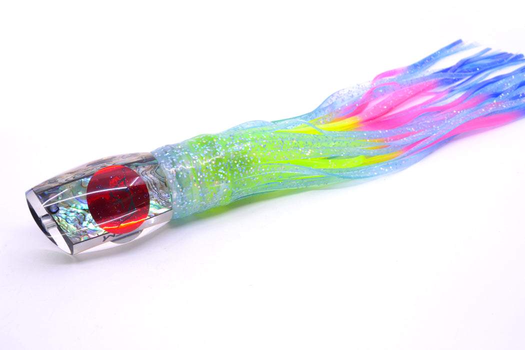 Bonze Lures Paua Shell Red Eyes ATM 10" 6oz Skirted Ice Blue/Rainbow