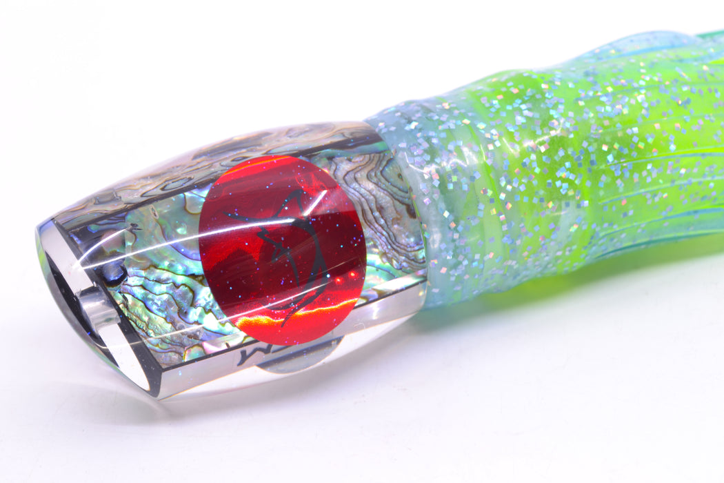 Bonze Lures Paua Shell Red Eyes ATM 10" 6oz Skirted Ice Blue/Rainbow