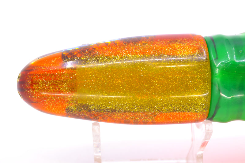 Coggin Lures Blue-Orange Dichro Yellow-Orange Back 4-Hole Bishops Bullet 12" 7.8oz Skirted