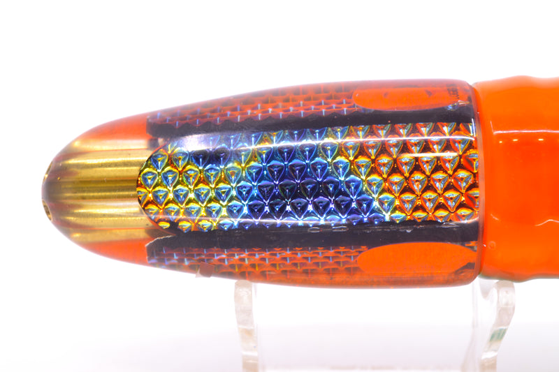 Coggin Lures Blue-Orange Dichro Yellow-Orange Back 4-Hole Bishops Bullet 12" 7.8oz Skirted