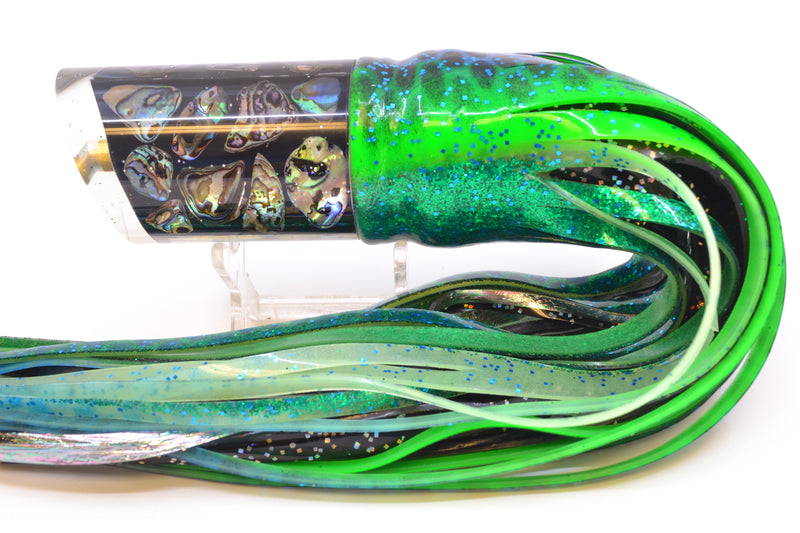 Tanigawa Lures Black Cracked Paua Shell Large Tube 14" 9.6oz Skirted Black Dots-Blue Dots