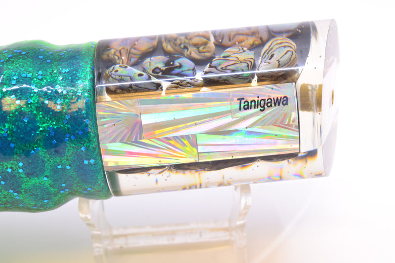 Tanigawa Lures Black Cracked Paua Shell Large Tube 14" 9.6oz Skirted Black Dots-Blue Dots