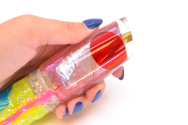 Koya Lures Pink MOP Red Eyes Small 614 10" 6oz Skirted Holo with Blue Bars/Chartreuse