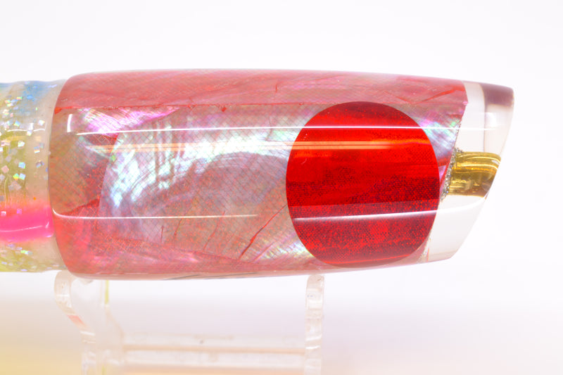 Koya Lures Pink MOP Red Eyes Small 614 10" 6oz Skirted Holo with Blue Bars/Chartreuse