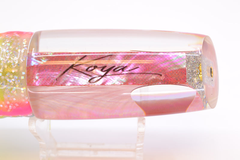 Koya Lures Pink MOP Red Eyes Small 614 10" 6oz Skirted Holo with Blue Bars/Chartreuse