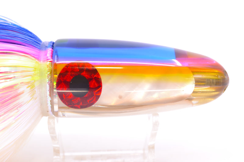 Coggin Lures White MOP Blue-Pink-Yellow Back 4-Hole Bishops Bullet 12" 7.8oz EZ Flash