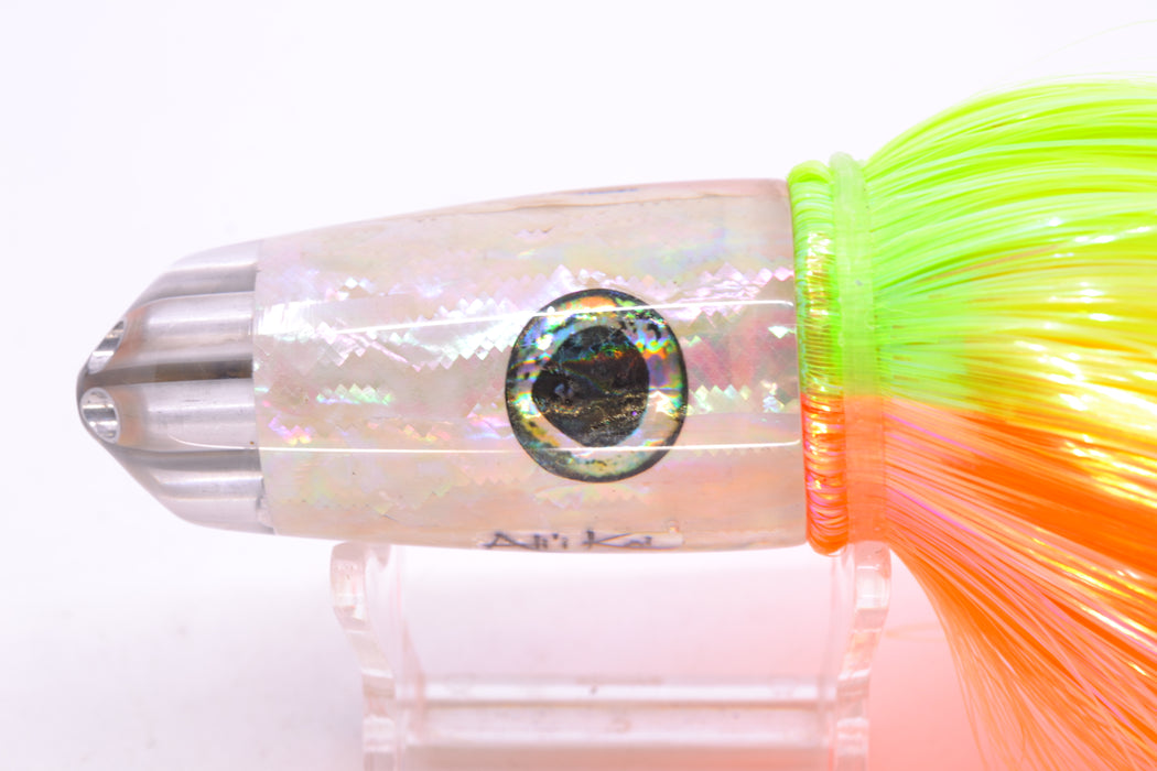 Ali'i Kai Lures White Awabi Six Shooter 9" 6oz Strobez Green-Orange/Chartreuse