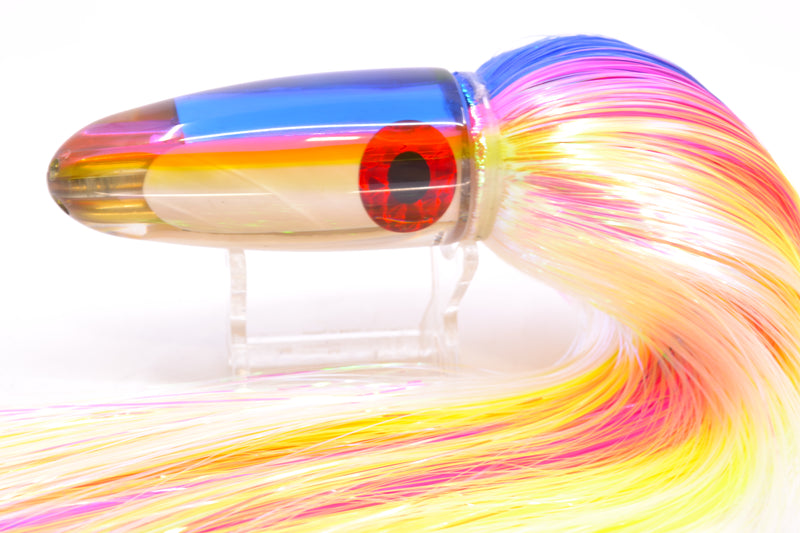 Coggin Lures White MOP Blue-Pink-Yellow Back 4-Hole Bishops Bullet 12" 7.8oz EZ Flash