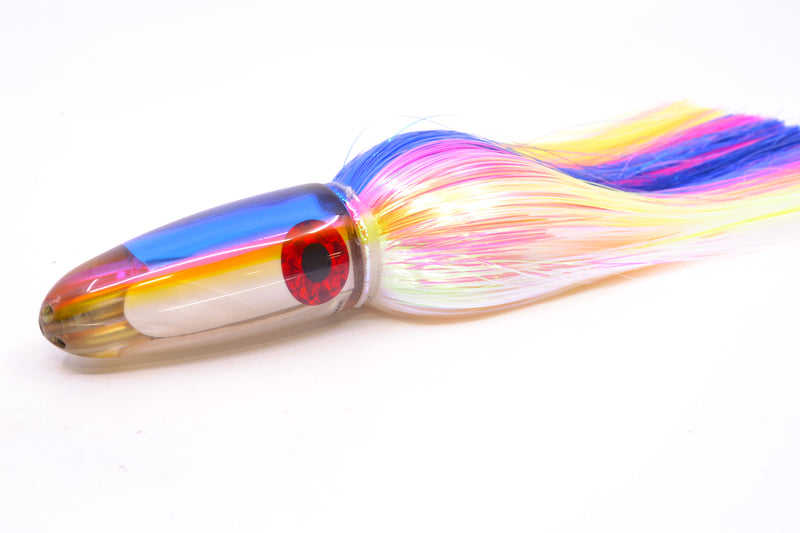 Coggin Lures White MOP Blue-Pink-Yellow Back 4-Hole Bishops Bullet 12" 7.8oz EZ Flash
