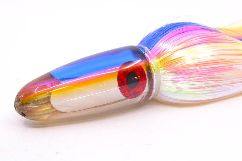 Coggin Lures White MOP Blue-Pink-Yellow Back 4-Hole Bishops Bullet 12" 7.8oz EZ Flash