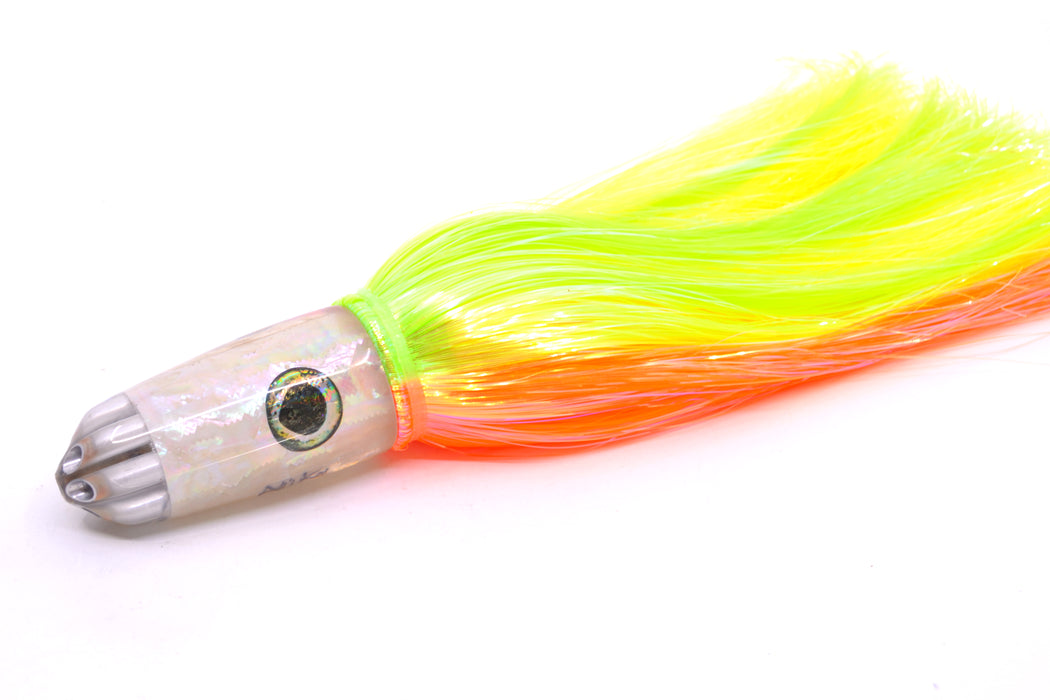 Ali'i Kai Lures White Awabi Six Shooter 9" 6oz Strobez Green-Orange/Chartreuse