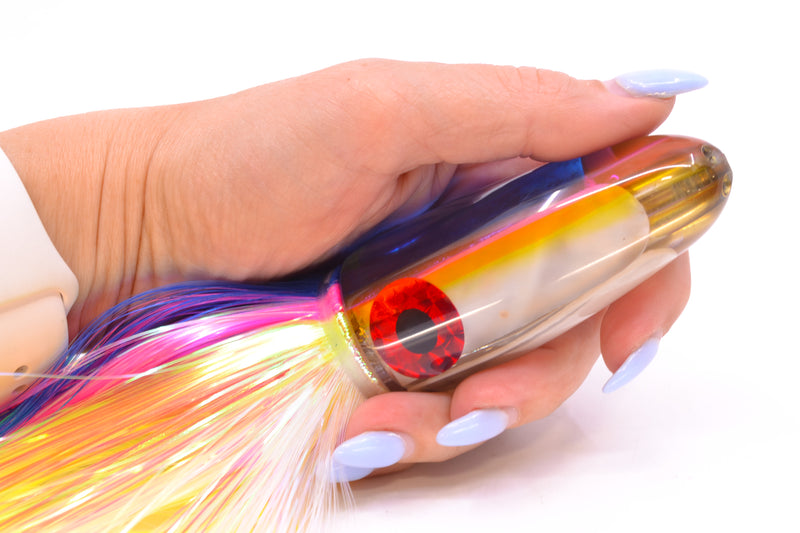 Coggin Lures White MOP Blue-Pink-Yellow Back 4-Hole Bishops Bullet 12" 7.8oz EZ Flash