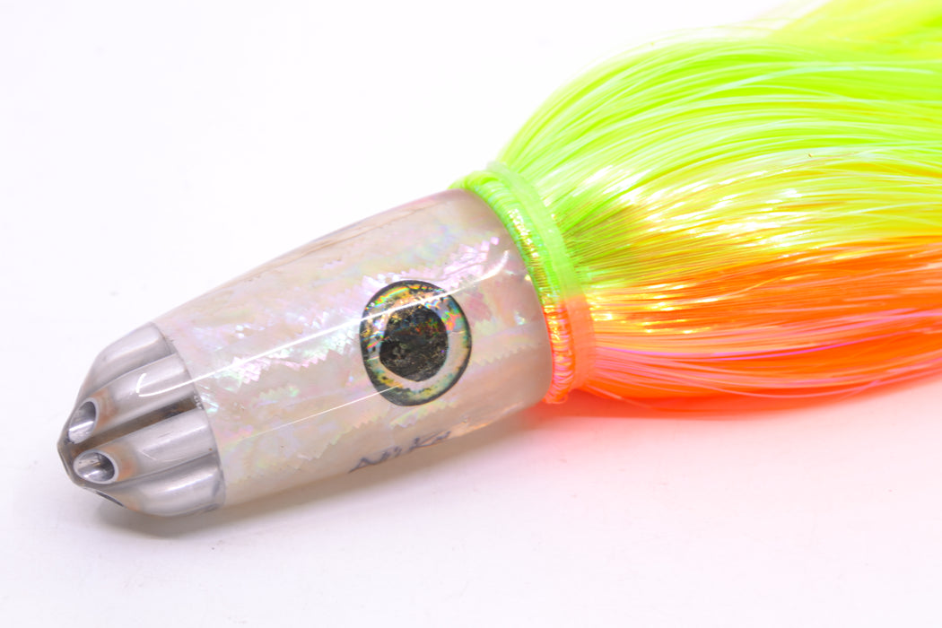 Ali'i Kai Lures White Awabi Six Shooter 9" 6oz Strobez Green-Orange/Chartreuse