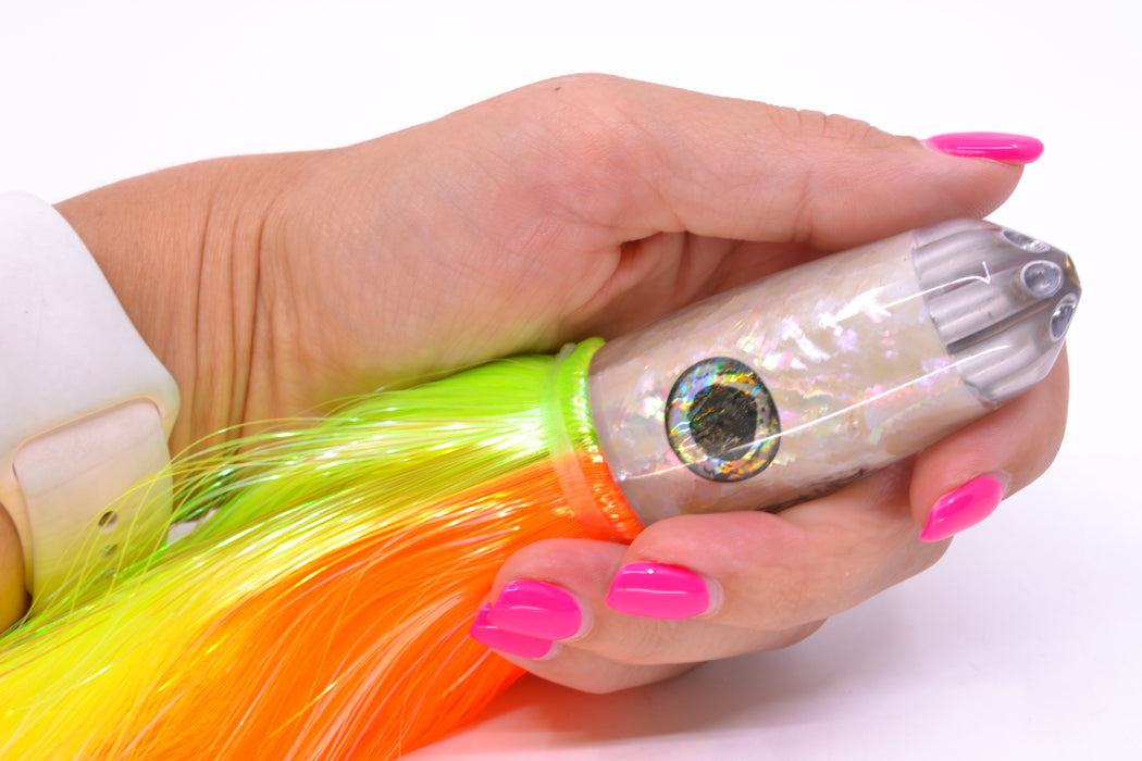 Ali'i Kai Lures White Awabi Six Shooter 9" 6oz Strobez Green-Orange/Chartreuse