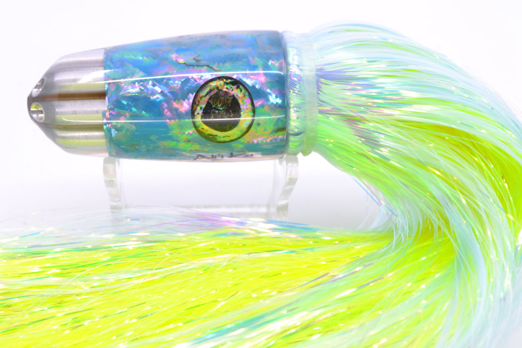 Ali'i Kai Lures Blue Awabi Six Shooter 9" 6oz Flashabou Ice Blue/Fluorescent Yellow