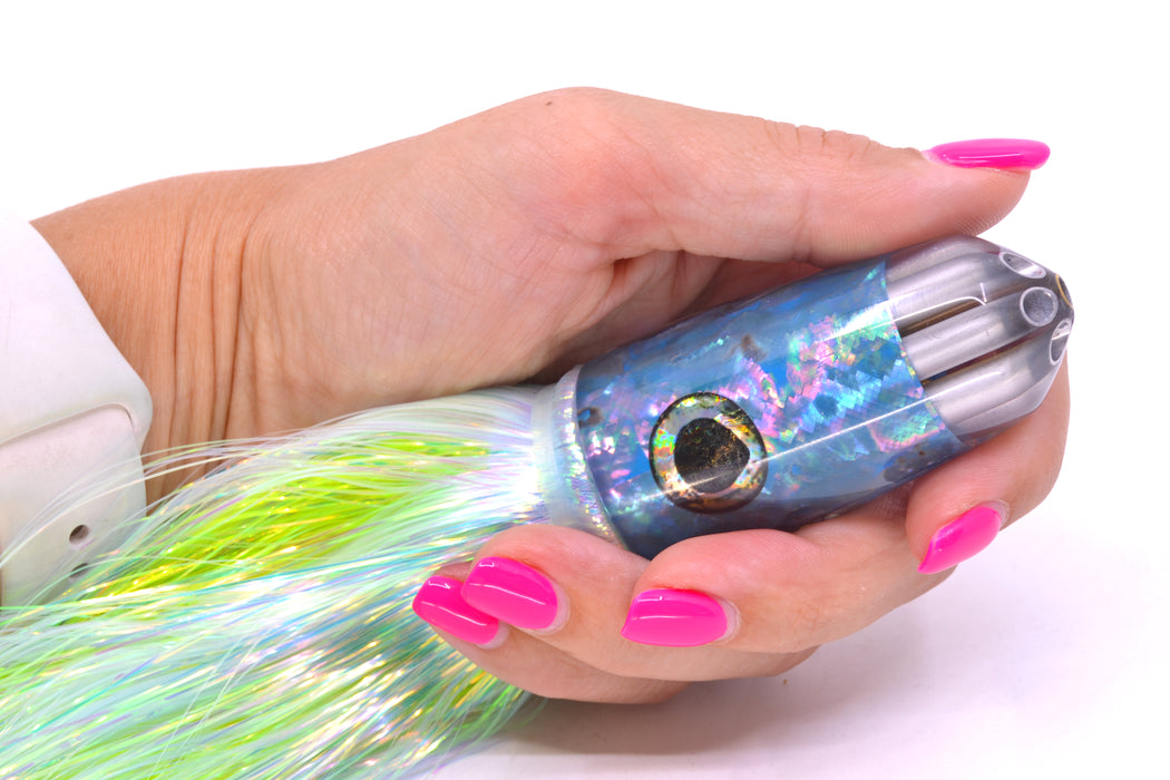 Ali'i Kai Lures Blue Awabi Six Shooter 9" 6oz Flashabou Ice Blue/Fluorescent Yellow