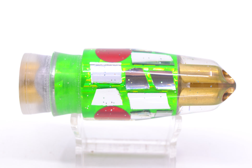 Tanigawa Lures Green Rainbow Cracked Glass Red Eyes 2-Hole Bullet 9"+ 7.8oz GZE