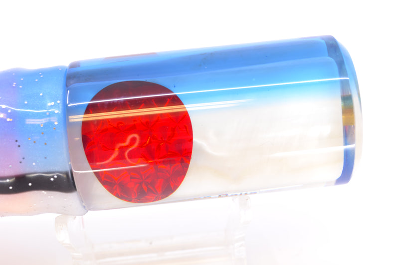 Crampton Baits Real White MOP Blue Back Red Eyes Flat Face Tube 12" 7oz Skirted Gay Bob