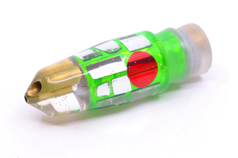 Tanigawa Lures Green Rainbow Cracked Glass Red Eyes 2-Hole Bullet 9"+ 7.8oz